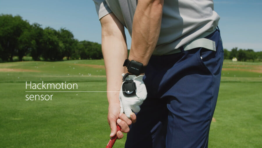 HackMotion wrist sensor on golf player hand