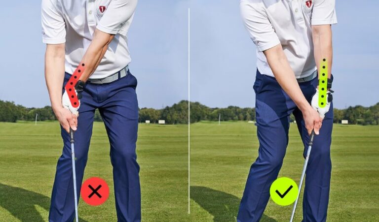 correct and incorrect lead wrist position at impact