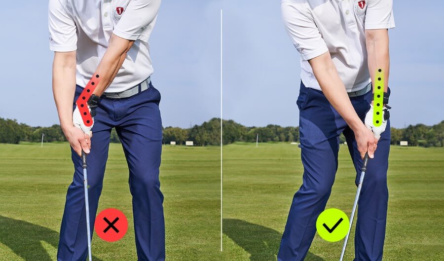 correct and incorrect lead wrist position at impact