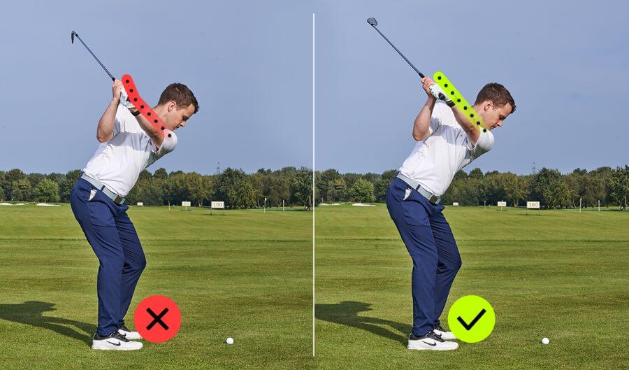 cupped and flat wrist at the top of the backswing