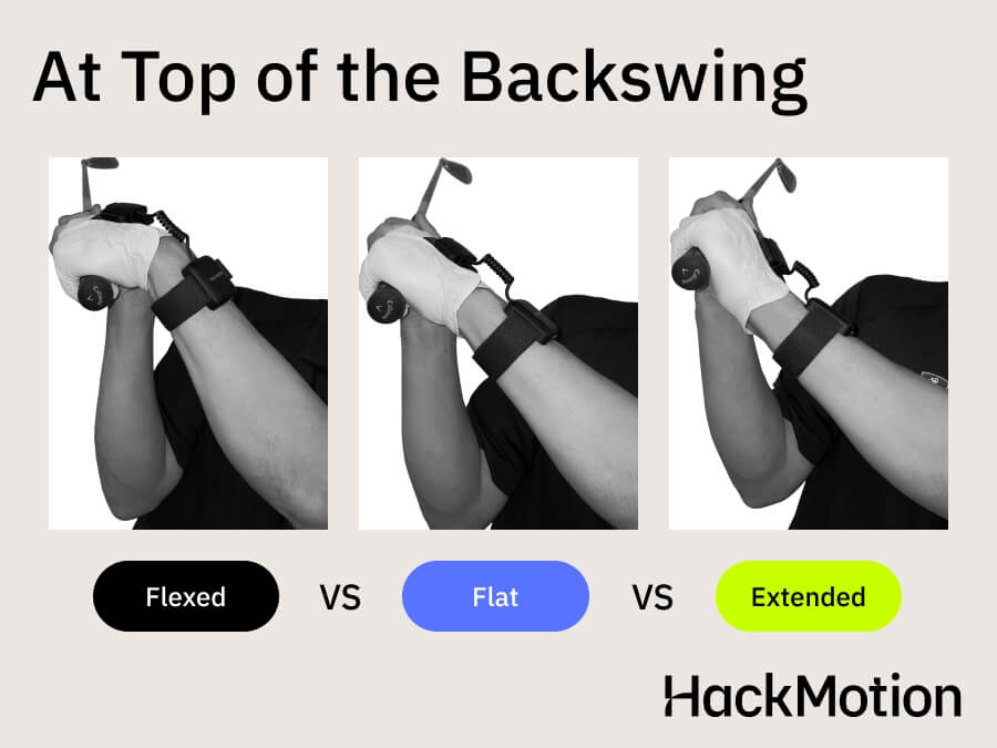 flexed vs flat vs extended wrist positions in golf at the top of the backswing