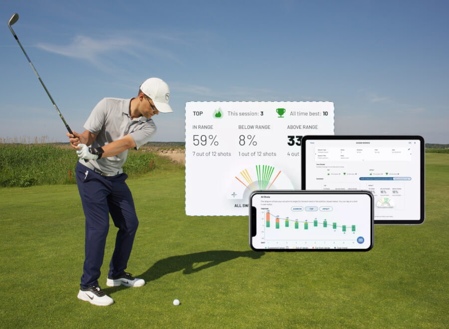 golf player and data screens with golf stats
