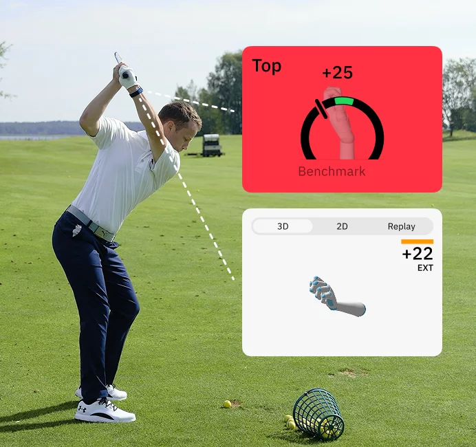 hackmotion app screens and golfer on course