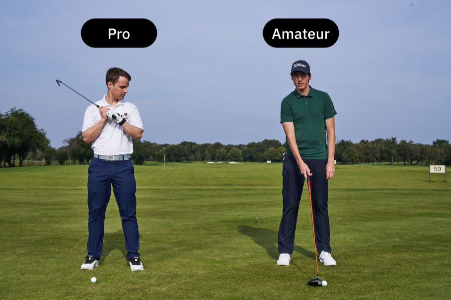 pro vs amateur golfer on driving range