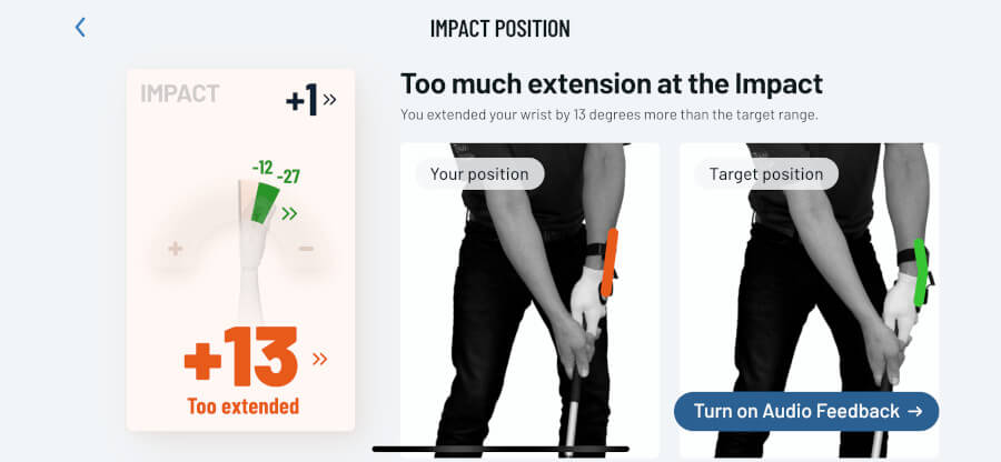 too much extension at impact - printscreen from hackmotion app